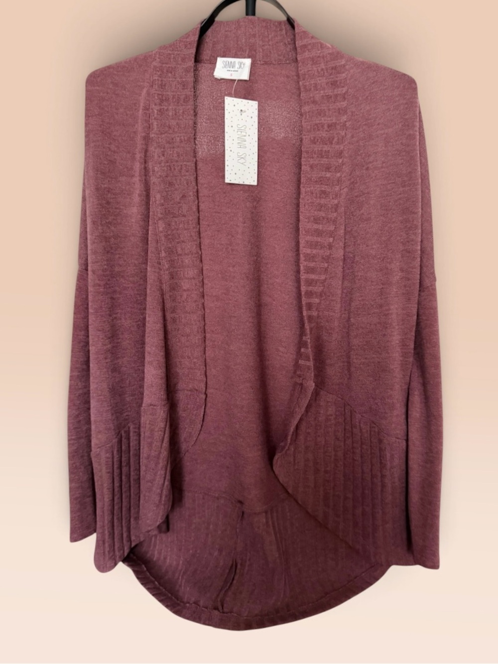 Sienna Sky NWT Mauve Open Front Cardigan Ribbed Trim Women’s S